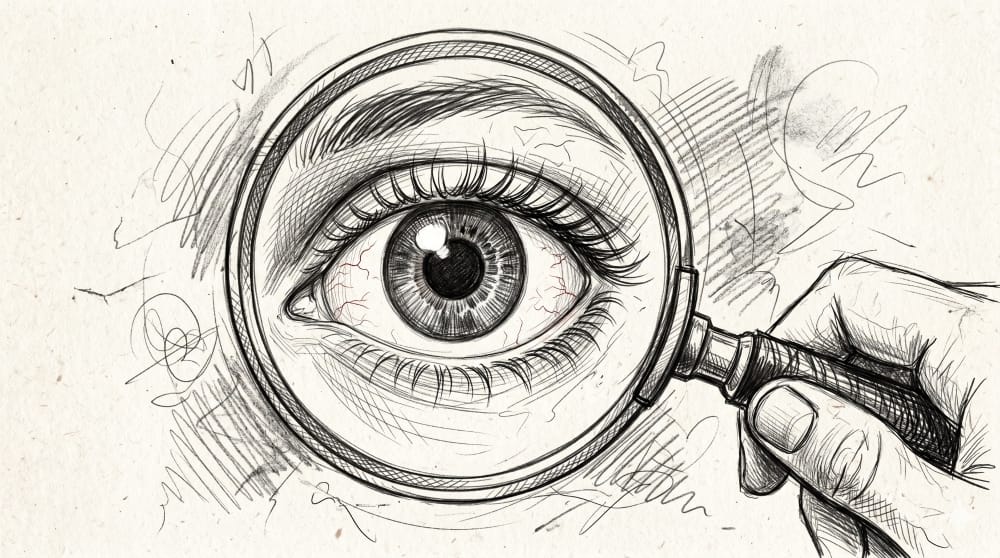 AI Generated sketch image of an eye ball and a magnifying glass