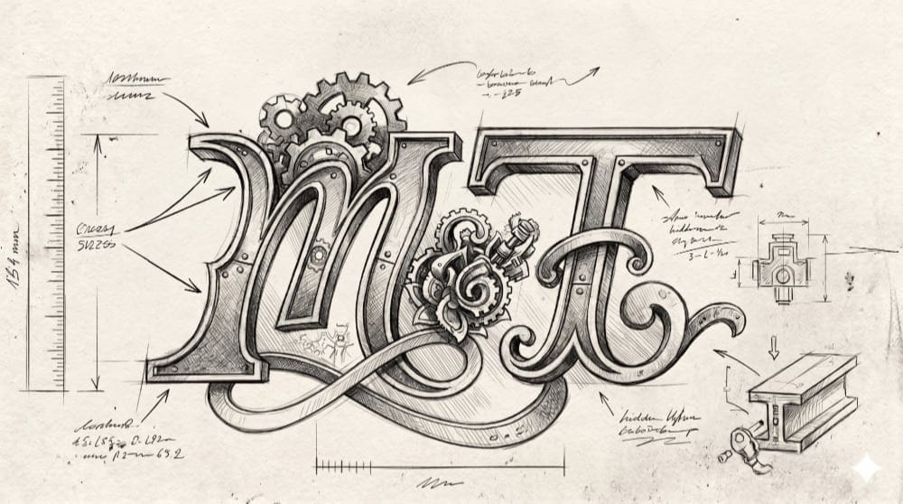 An AI generated image of the letters m & T with an industrial style