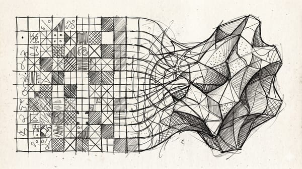 AI generated sketch of a grid taking a 3-d shape