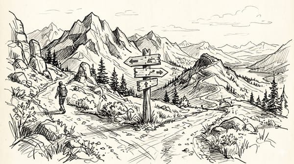 An AI generated image of a person walking on a trail in the mountains
